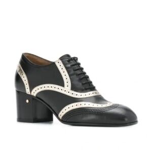 NIB Laurence Dacade Victoria Black & Platinum Lace Up Wingtip Oxford Heels 37.5